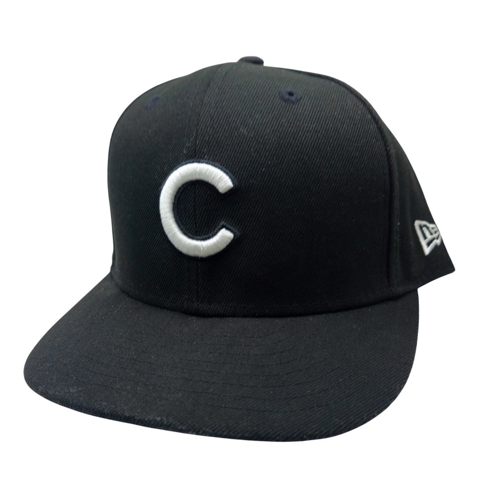 New Era 59FIFTY Chicago Cubs Black White Fitted Hat Size 7 3/8 MLB Baseball Cap - Picture 10 of 12